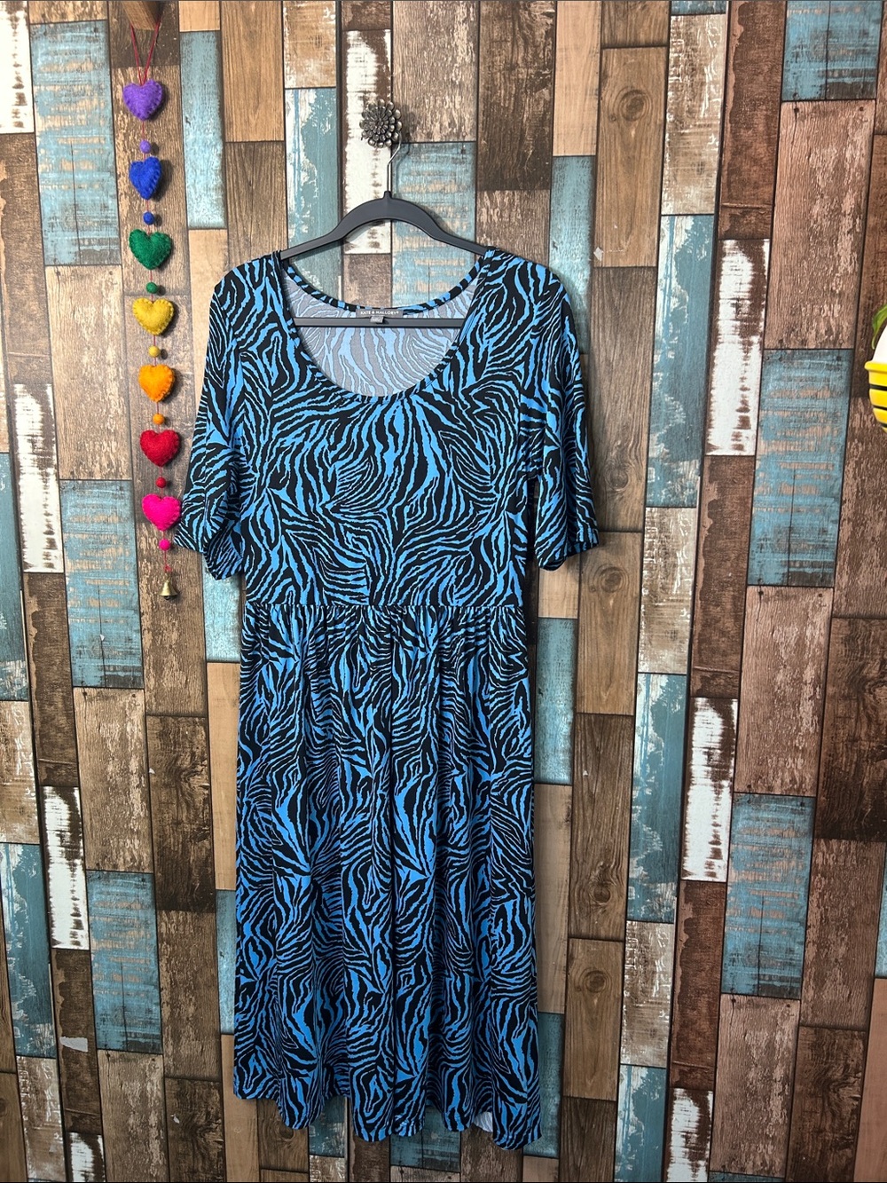 Kate & Mallory Blue and Black Zebra-Print Midi Dress